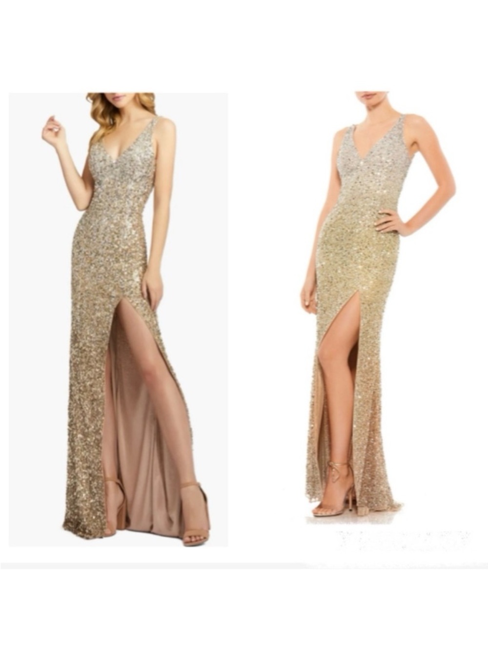 Mac Duggal Gown Sequin Beaded Front Slit Maxi Dress Sleeveless Fully Embellished